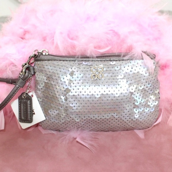 Coach | Bags | Coach Silver Sequin Wristlet | Poshmark